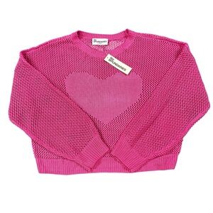 No Boundaries Pink Heart Knit Sweater XXL NWT Open Knit Pullover